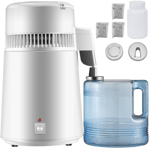 Pure Water Distiller 750W, Purifier Filter Fully Upgraded with Handle 1.1 Gal /4L, BPA Free Container, Perfect for Home Use, White