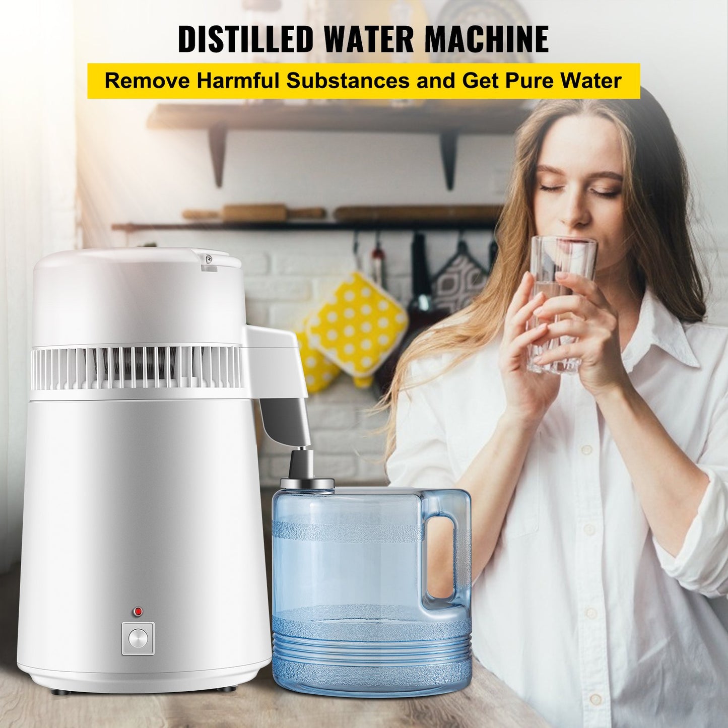 Pure Water Distiller 750W, Purifier Filter Fully Upgraded with Handle 1.1 Gal /4L, BPA Free Container, Perfect for Home Use, White