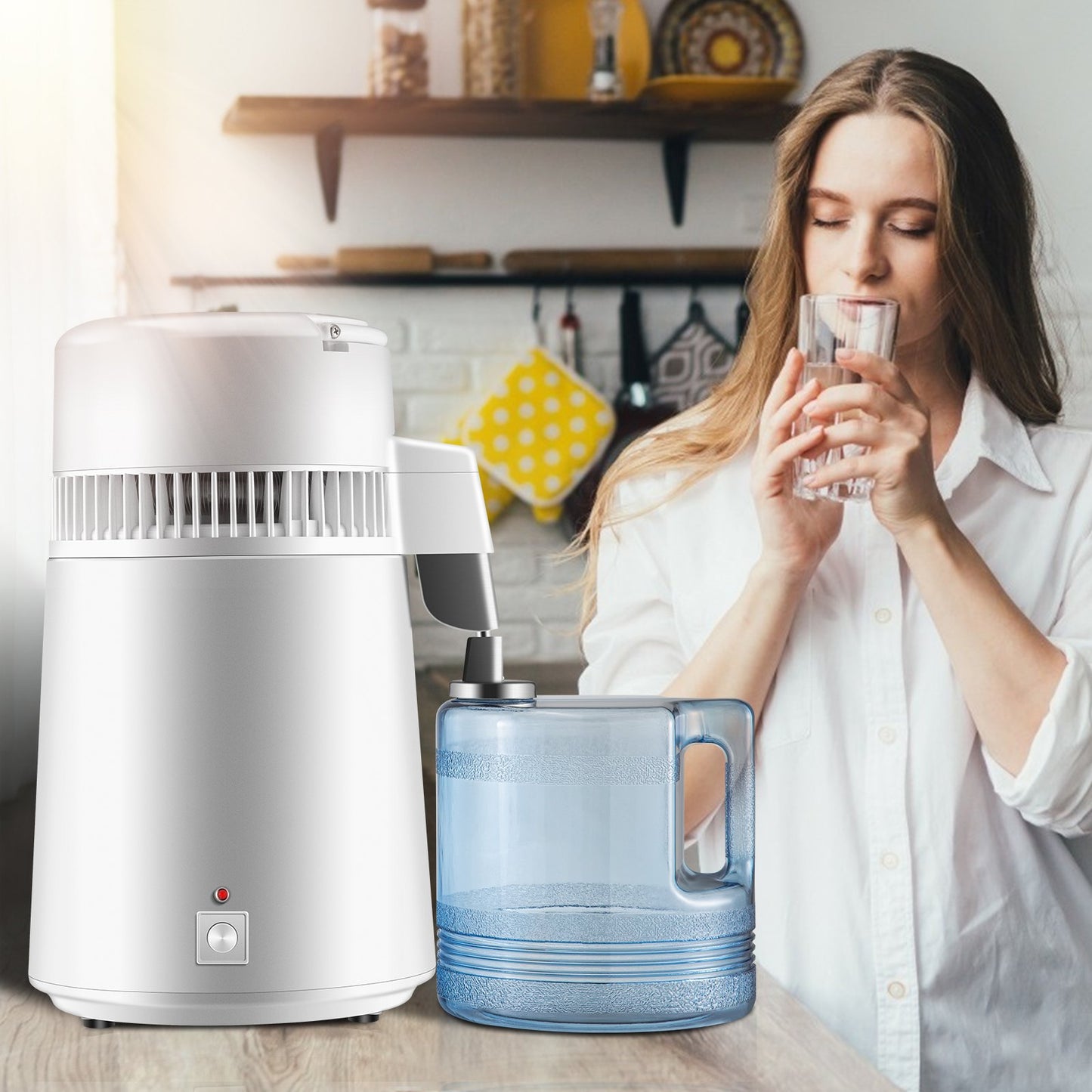 Pure Water Distiller 750W, Purifier Filter Fully Upgraded with Handle 1.1 Gal /4L, BPA Free Container, Perfect for Home Use, White