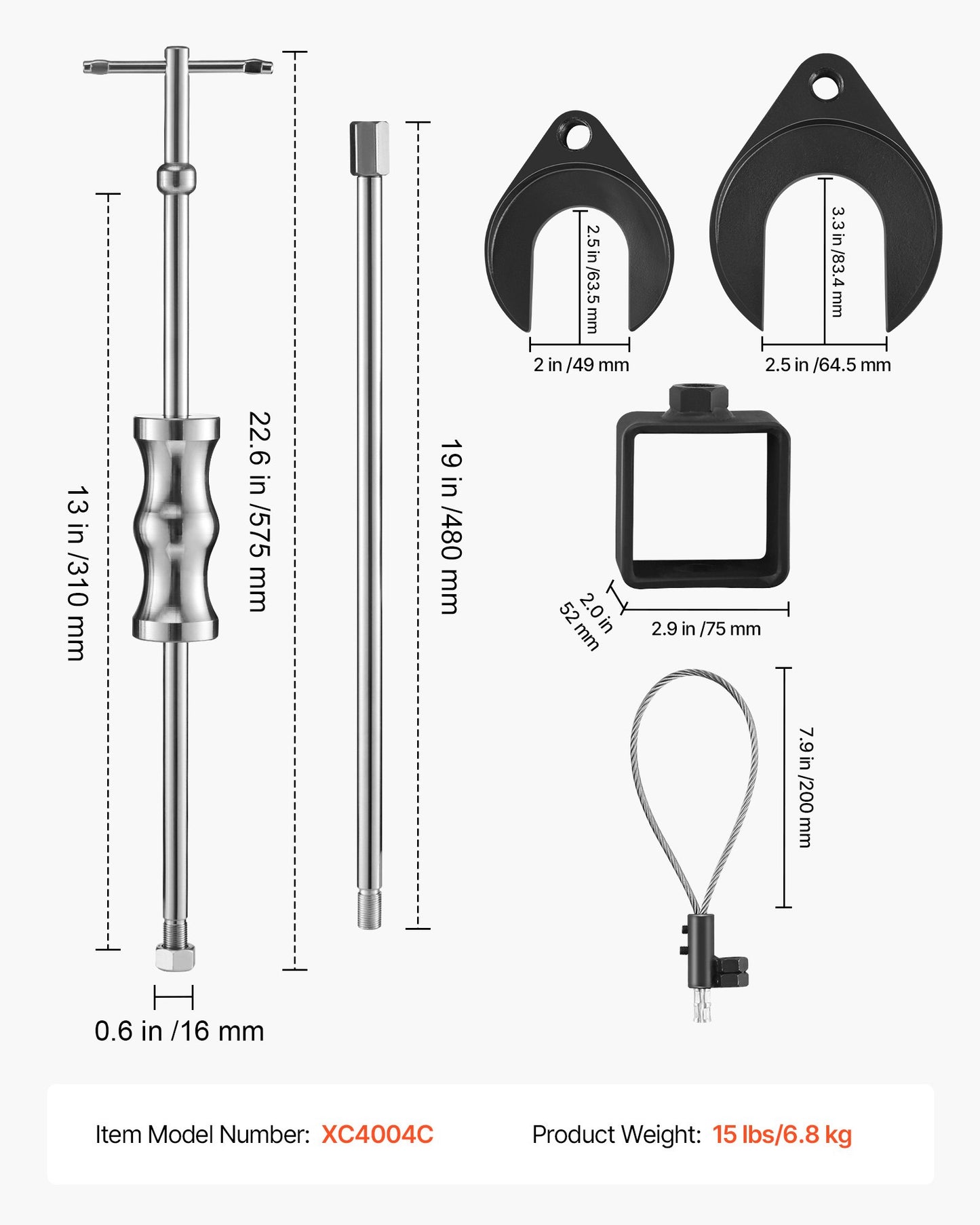 Inner CV Axle Puller Tool Set with 5/8 in-18 Slide Hammer & 2-Inch 2.5-Inch CV Joint Fork Adapter, Inner CV Joint Removal Tool Kit, Heavy Duty Front Wheel Drive Axle Puller Slide Hammer Set