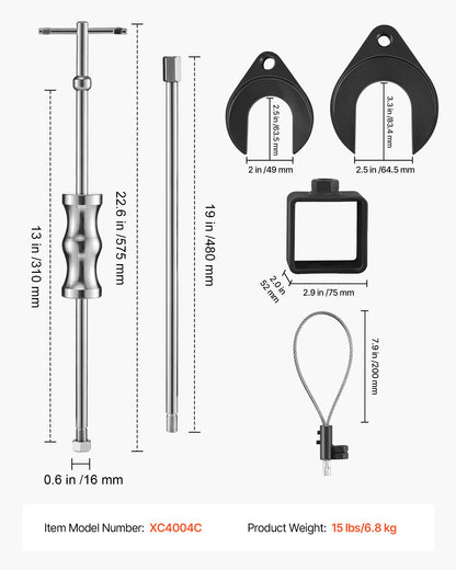 Inner CV Axle Puller Tool Set with 5/8 in-18 Slide Hammer & 2-Inch 2.5-Inch CV Joint Fork Adapter, Inner CV Joint Removal Tool Kit, Heavy Duty Front Wheel Drive Axle Puller Slide Hammer Set