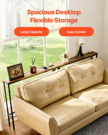 Narrow Console Table, 2 Pack Behind Couch Table with Power Outlets, 1-Tier Long Entryway Table, Narrow Sofa Table with Metal Frame and Charge Station, for Entryway, Hallway, Living Room