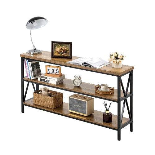 Narrow Console Sofa Table, 55.1 inches Behind Couch Table, 3-Tier Long Entryway Table and Skinny Hallway Table, Narrow Sofa Table with Metal Frame, for Entryway, Hallway, Living Room & Bedroom