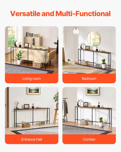 Narrow Console Table, 70.9" Behind Couch Table with Power Outlets, 1-Tier Long Entryway Table, Narrow Sofa Table with Metal Frame and Charge Station, for Entryway, Hallway, Living Room