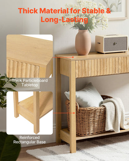 47 in Console Table, Farmhouse Desk Behind the Couch with Drawers and Bottom Storage Shelf, Wooden Rectangle Entrance Narrow Sofa Table for Hallway, Bedroom, Living Room, Foyer, Burlywood