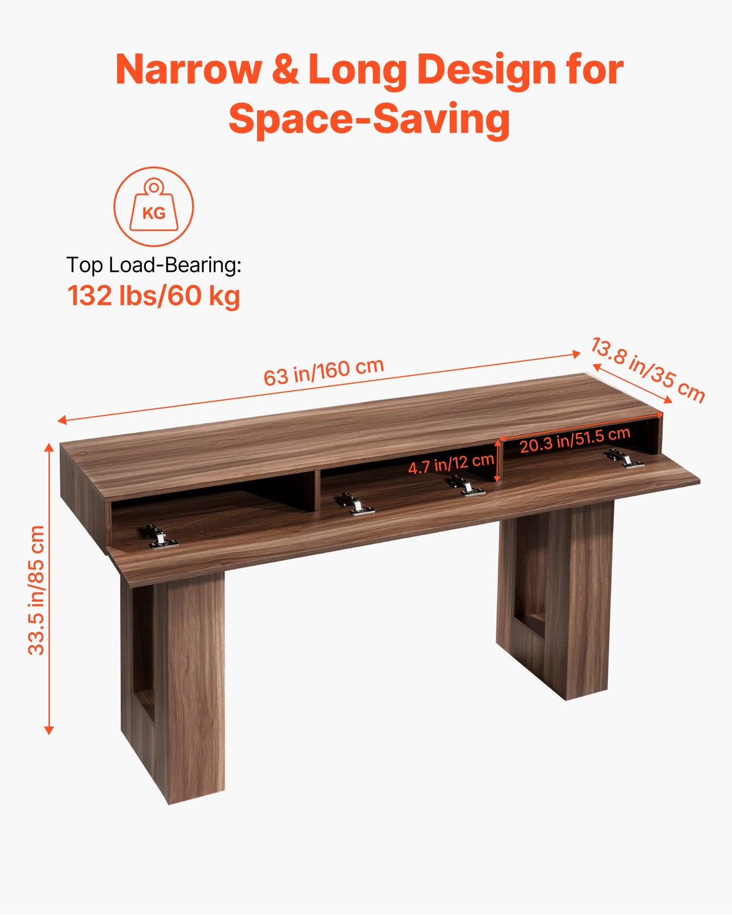 63 in Console Table, Farmhouse Desk Behind the Couch, Wooden Rectangle Entrance Desk, Narrow Long Sofa Table Accent Stand for Hallway, Bedroom, Living Room, Foyer, Easy Assembly, Brown