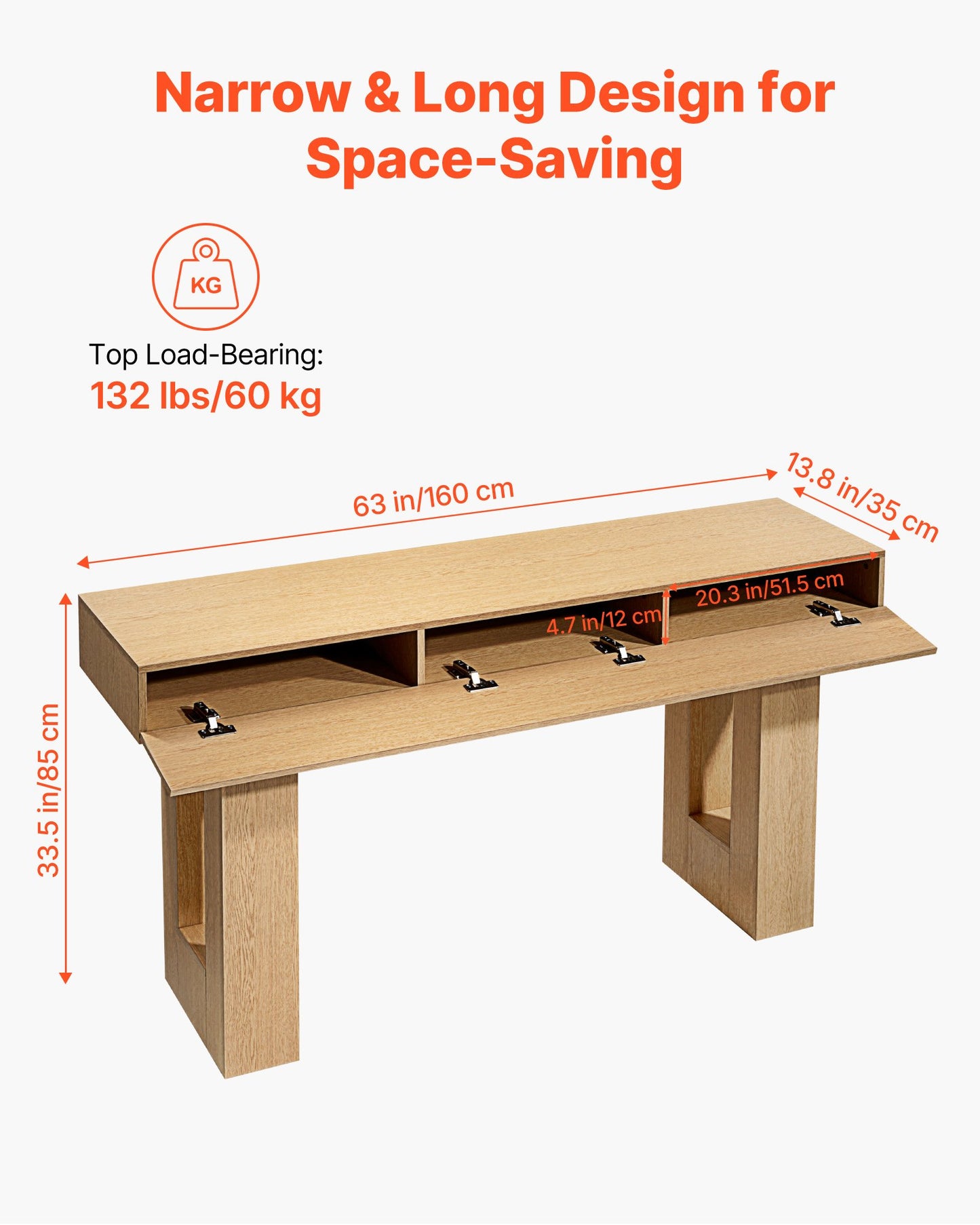 63 in Console Table, Farmhouse Desk Behind the Couch, Wooden Rectangle Entrance Desk, Narrow Long Sofa Table Accent Stand for Hallway, Bedroom, Living Room, Foyer, Easy Assembly, Burlywood