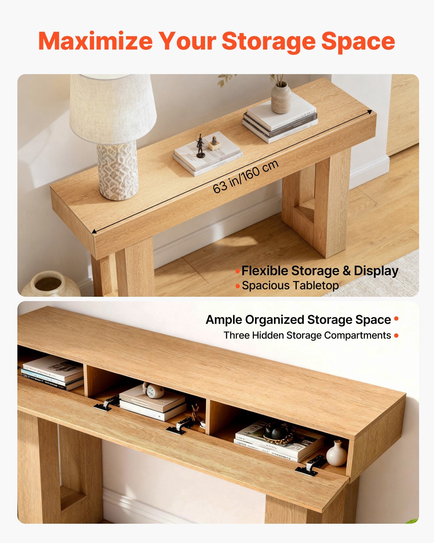 63 in Console Table, Farmhouse Desk Behind the Couch, Wooden Rectangle Entrance Desk, Narrow Long Sofa Table Accent Stand for Hallway, Bedroom, Living Room, Foyer, Easy Assembly, Burlywood