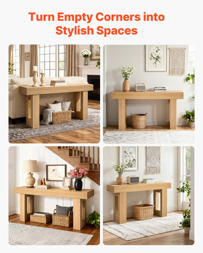 63 in Console Table, Farmhouse Desk Behind the Couch, Wooden Rectangle Entrance Desk, Narrow Long Sofa Table Accent Stand for Hallway, Bedroom, Living Room, Foyer, Easy Assembly, Burlywood