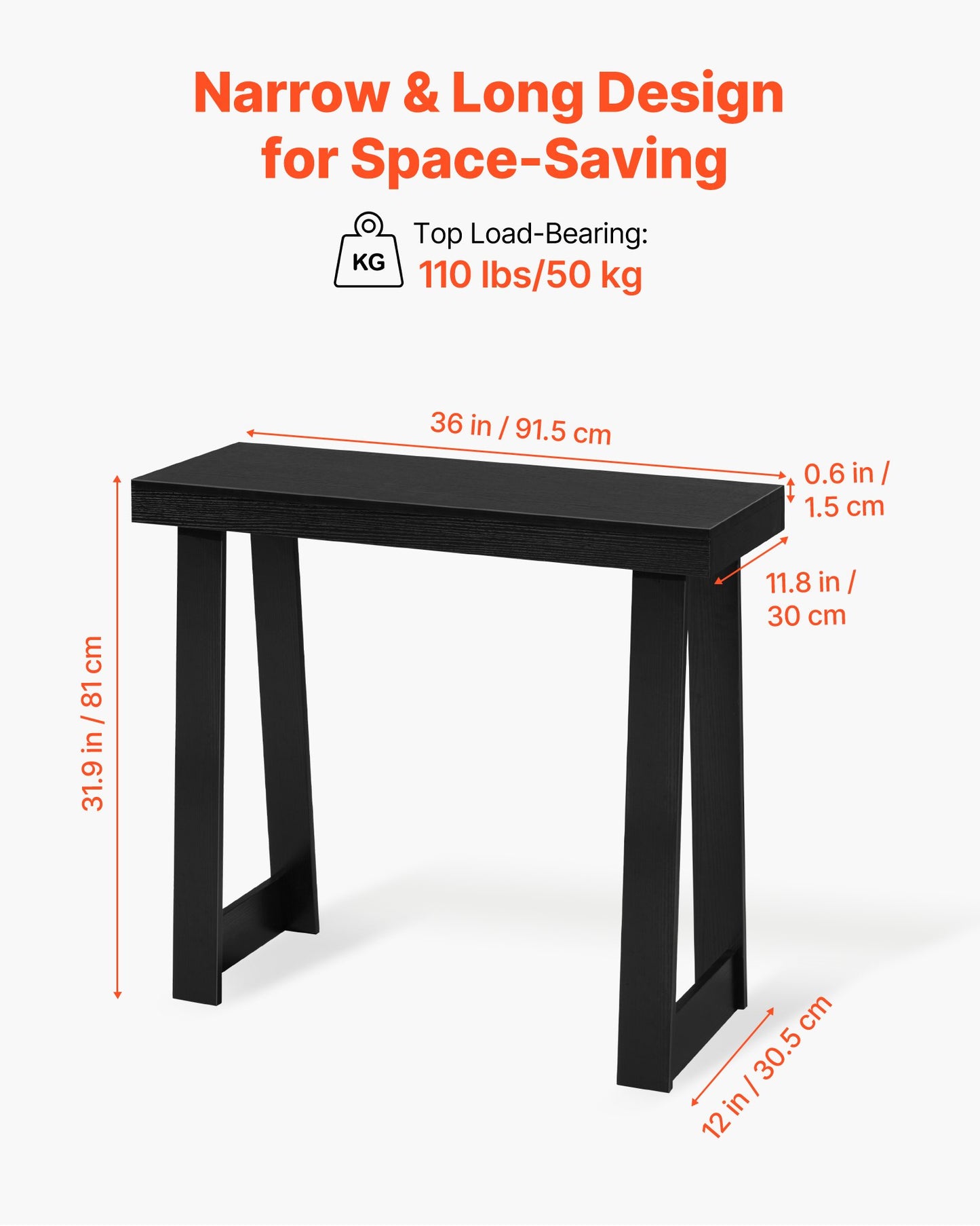 36 in Console Table, Modern Desk Behind the Couch, Wooden Rectangle Entrance Desk, Narrow Long Sofa Table Accent Stand, Ideal for Hallway, Bedroom, Living Room, Foyer, Easy Assembly, Black