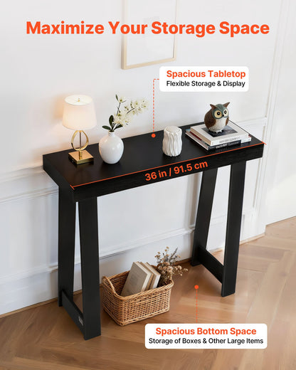 36 in Console Table, Modern Desk Behind the Couch, Wooden Rectangle Entrance Desk, Narrow Long Sofa Table Accent Stand, Ideal for Hallway, Bedroom, Living Room, Foyer, Easy Assembly, Black