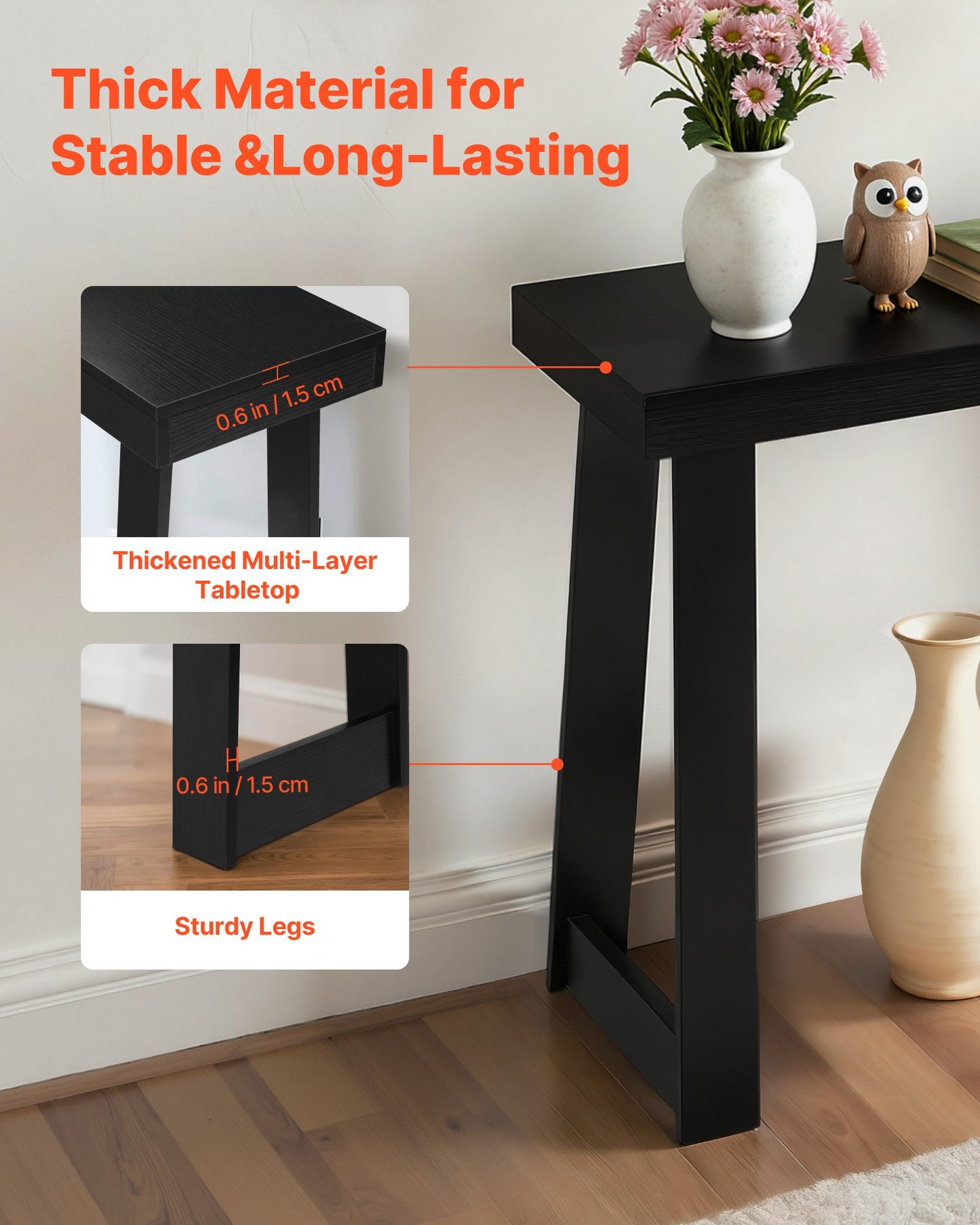 36 in Console Table, Modern Desk Behind the Couch, Wooden Rectangle Entrance Desk, Narrow Long Sofa Table Accent Stand, Ideal for Hallway, Bedroom, Living Room, Foyer, Easy Assembly, Black