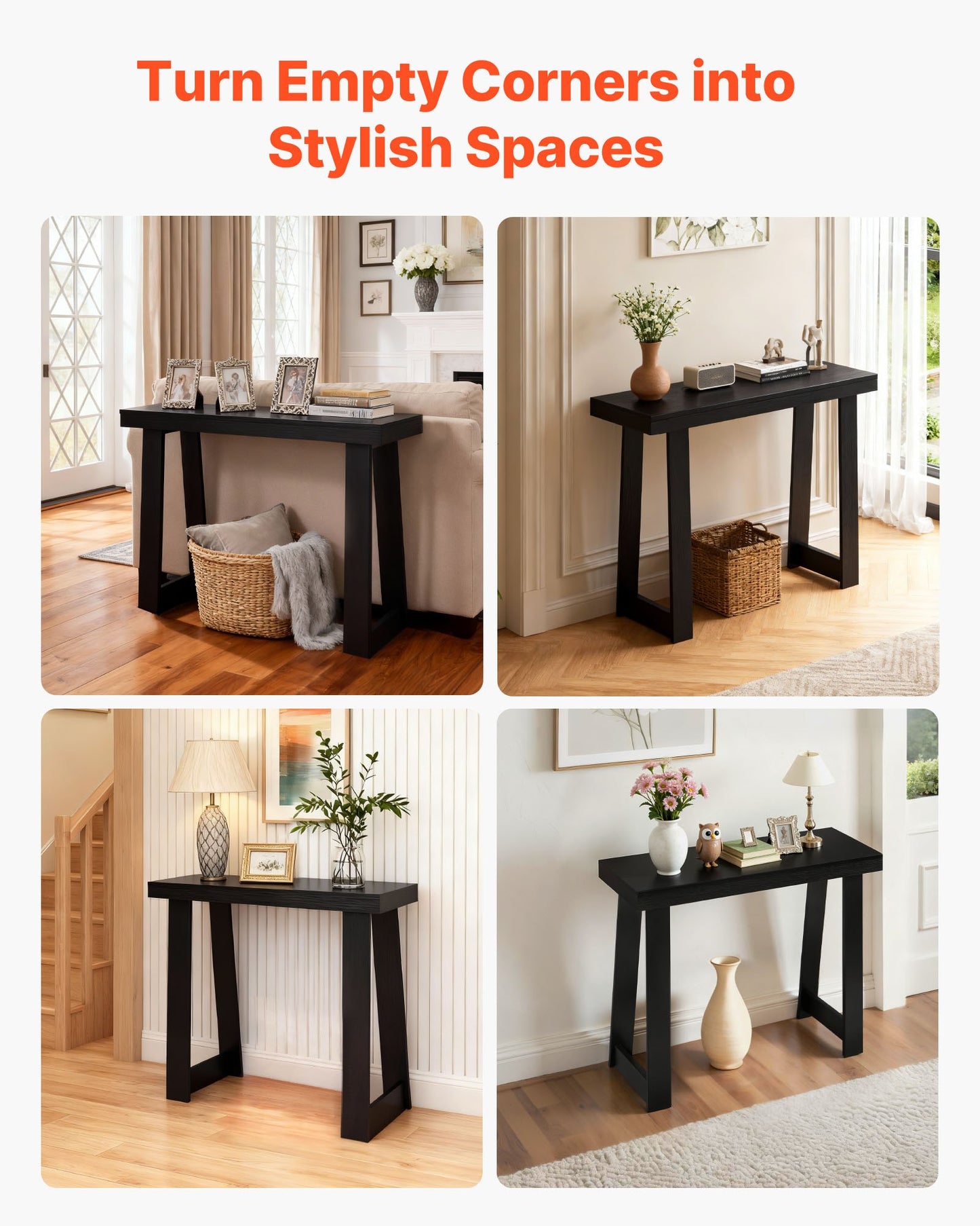 36 in Console Table, Modern Desk Behind the Couch, Wooden Rectangle Entrance Desk, Narrow Long Sofa Table Accent Stand, Ideal for Hallway, Bedroom, Living Room, Foyer, Easy Assembly, Black