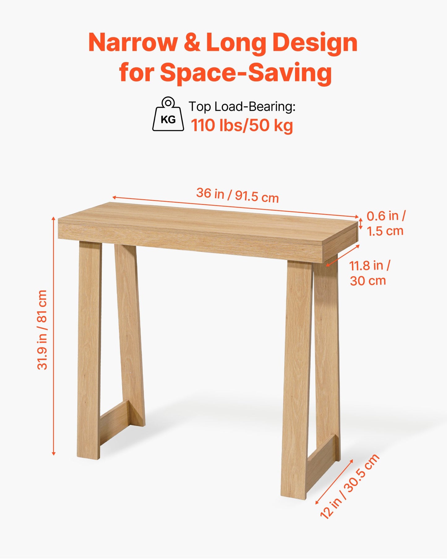 36 in Console Table, Modern Desk Behind the Couch, Wooden Rectangle Entrance Desk, Narrow Long Sofa Table Accent Stand, Ideal for Hallway, Bedroom, Living Room, Foyer, Easy Assembly, Burlywood