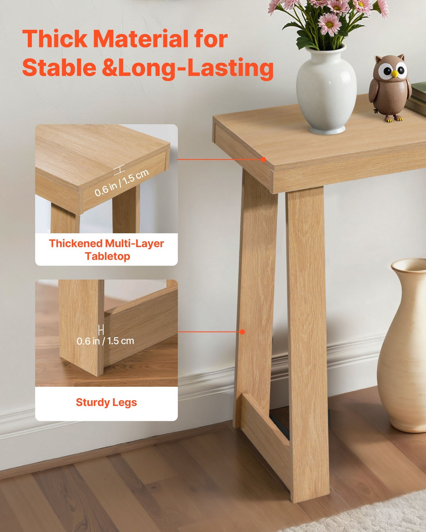 36 in Console Table, Modern Desk Behind the Couch, Wooden Rectangle Entrance Desk, Narrow Long Sofa Table Accent Stand, Ideal for Hallway, Bedroom, Living Room, Foyer, Easy Assembly, Burlywood