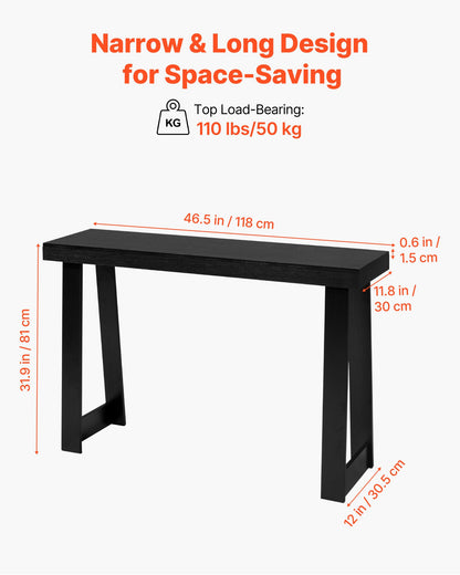 46 in Console Table, Modern Desk Behind the Couch, Wooden Rectangle Entrance Desk, Narrow Long Sofa Table Accent Stand for Hallway, Bedroom, Living Room, Foyer, Easy Assembly, Black