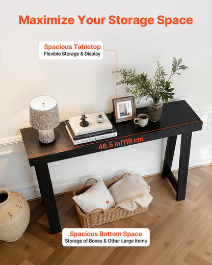 46 in Console Table, Modern Desk Behind the Couch, Wooden Rectangle Entrance Desk, Narrow Long Sofa Table Accent Stand for Hallway, Bedroom, Living Room, Foyer, Easy Assembly, Black