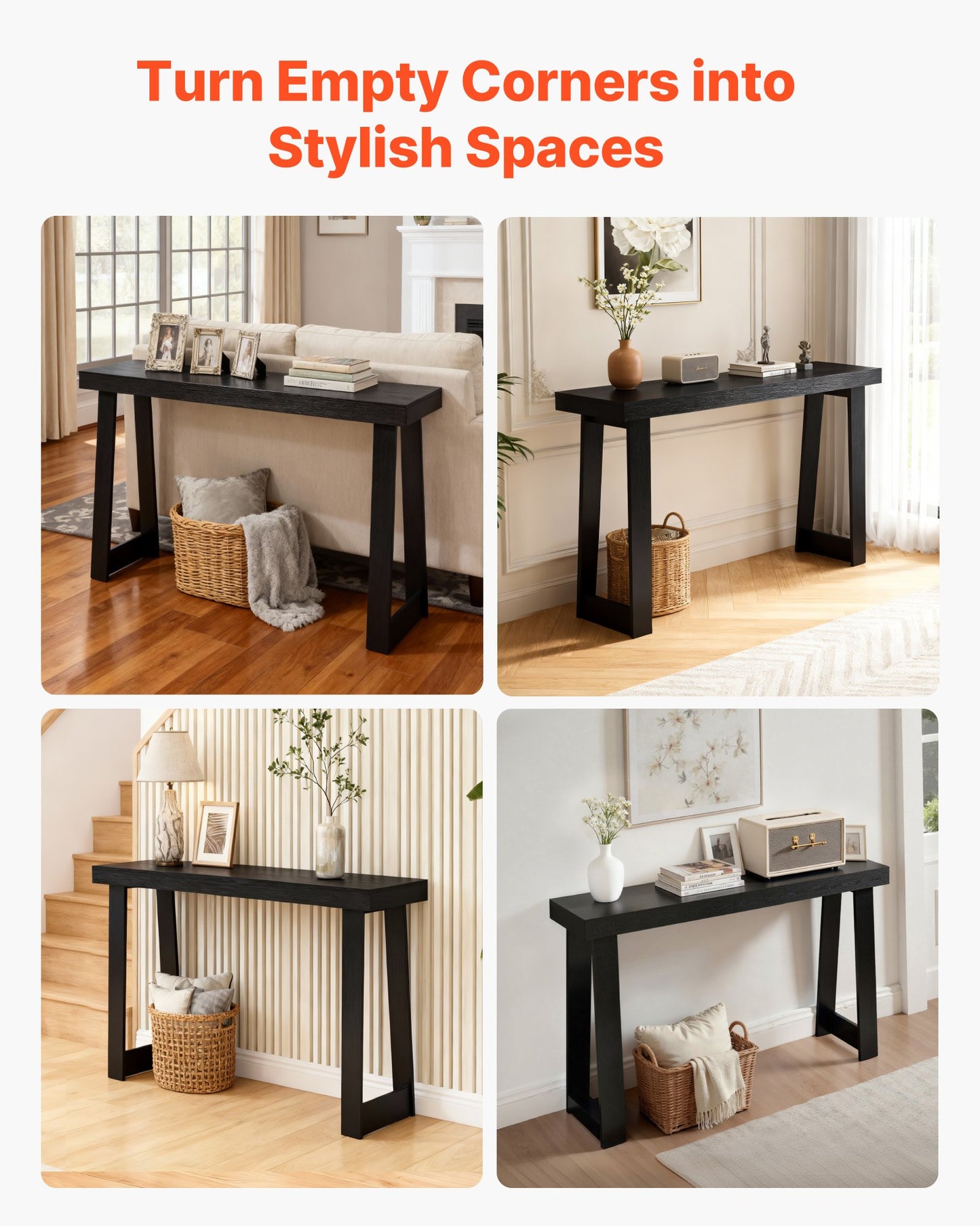 46 in Console Table, Modern Desk Behind the Couch, Wooden Rectangle Entrance Desk, Narrow Long Sofa Table Accent Stand for Hallway, Bedroom, Living Room, Foyer, Easy Assembly, Black