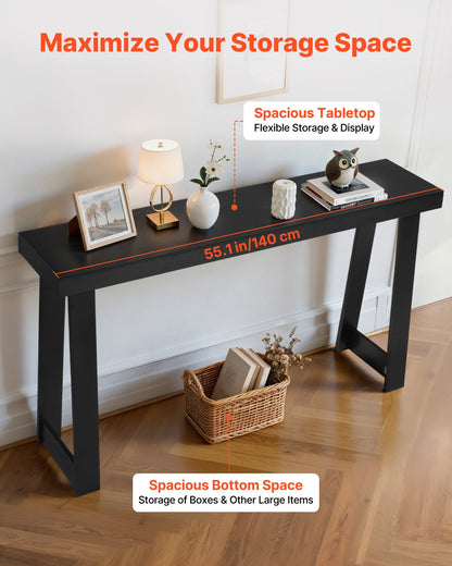 56 in Console Table, Modern Desk Behind the Couch, Wooden Rectangle Entrance Desk, Narrow Long Sofa Table Accent Stand, Ideal for Hallway, Bedroom, Living Room, Foyer, Easy Assembly, Black