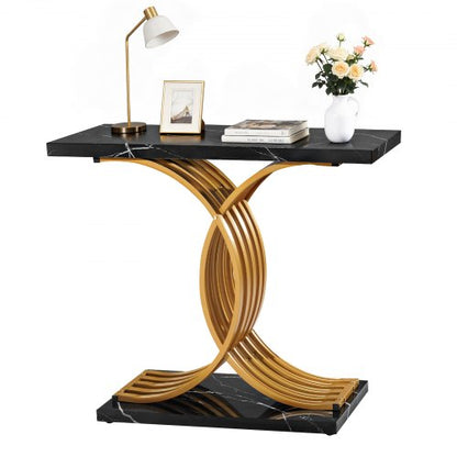 39 in Gold Console Table, Modern Desk Behind the Couch, Wood Rectangle Entrance Desk, Narrow Long Sofa Table Accent Stand with Metal Legs for Hallway, Bedroom, Living Room, Foyer, Easy Assembly