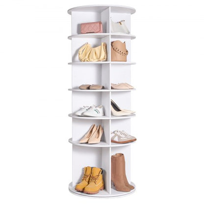 6 Tiers Rotating Shoe Rack Tower, 360°Spinning Shoe Display, Revolving Shoe Rack Storage Round Carousel, Lazy Susan Shoe Rack Organizer, Ideal for Bedroom, Living Room, Entryway, White