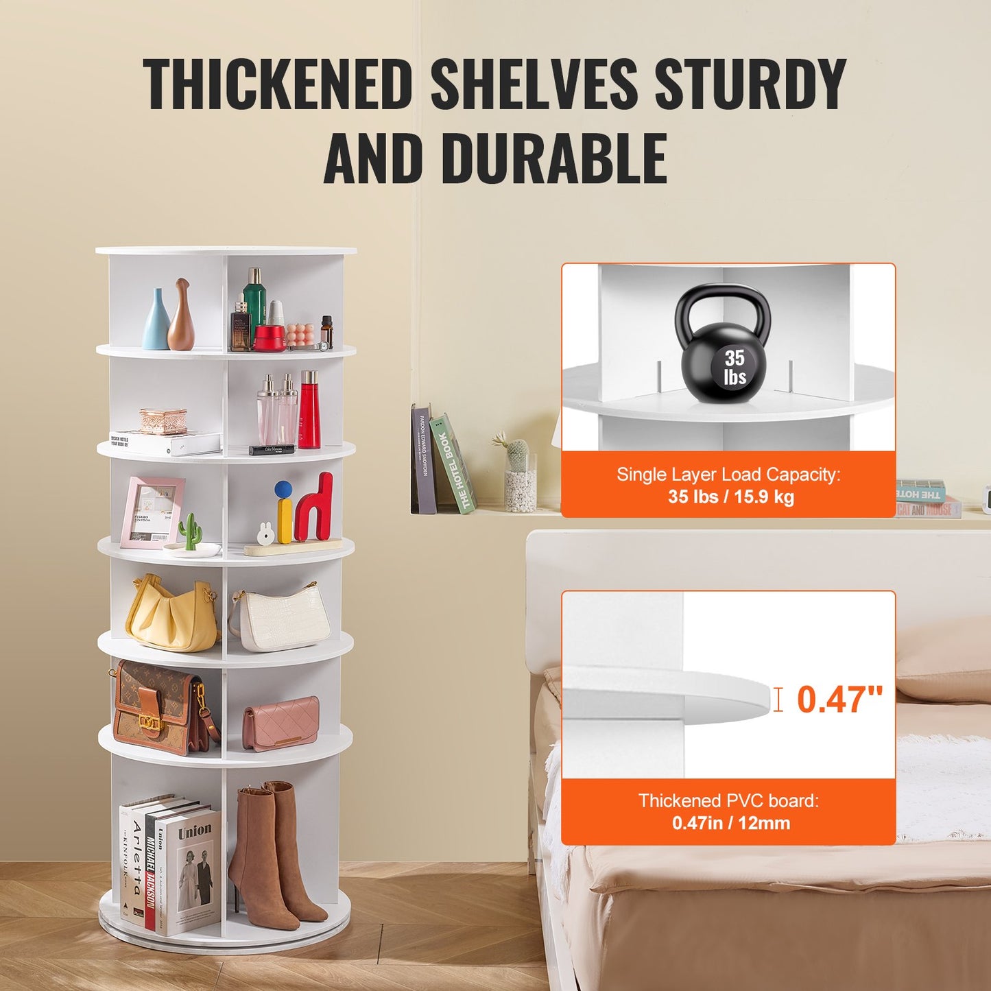 6 Tiers Rotating Shoe Rack Tower, 360°Spinning Shoe Display, Revolving Shoe Rack Storage Round Carousel, Lazy Susan Shoe Rack Organizer, Ideal for Bedroom, Living Room, Entryway, White