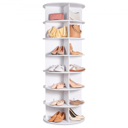 7 Tiers Rotating Shoe Rack Tower, 360°Spinning Shoe Display, Revolving Shoe Rack Storage Round Carousel, Lazy Susan Shoe Rack Organizer, Ideal for Bedroom, Living Room, Entryway, White