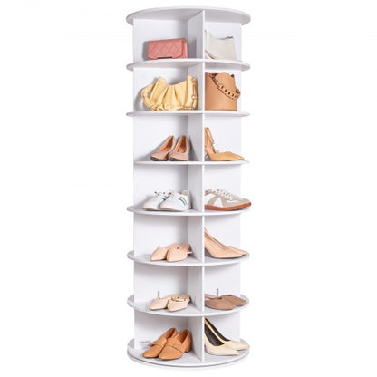 7 Tiers Rotating Shoe Rack Tower, 360°Spinning Shoe Display, Revolving Shoe Rack Storage Round Carousel, Lazy Susan Shoe Rack Organizer, Ideal for Bedroom, Living Room, Entryway, White