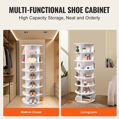 7 Tiers Rotating Shoe Rack Tower, 360°Spinning Shoe Display, Revolving Shoe Rack Storage Round Carousel, Lazy Susan Shoe Rack Organizer, Ideal for Bedroom, Living Room, Entryway, White