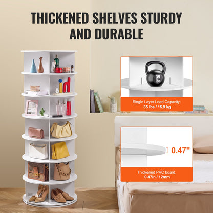 7 Tiers Rotating Shoe Rack Tower, 360°Spinning Shoe Display, Revolving Shoe Rack Storage Round Carousel, Lazy Susan Shoe Rack Organizer, Ideal for Bedroom, Living Room, Entryway, White
