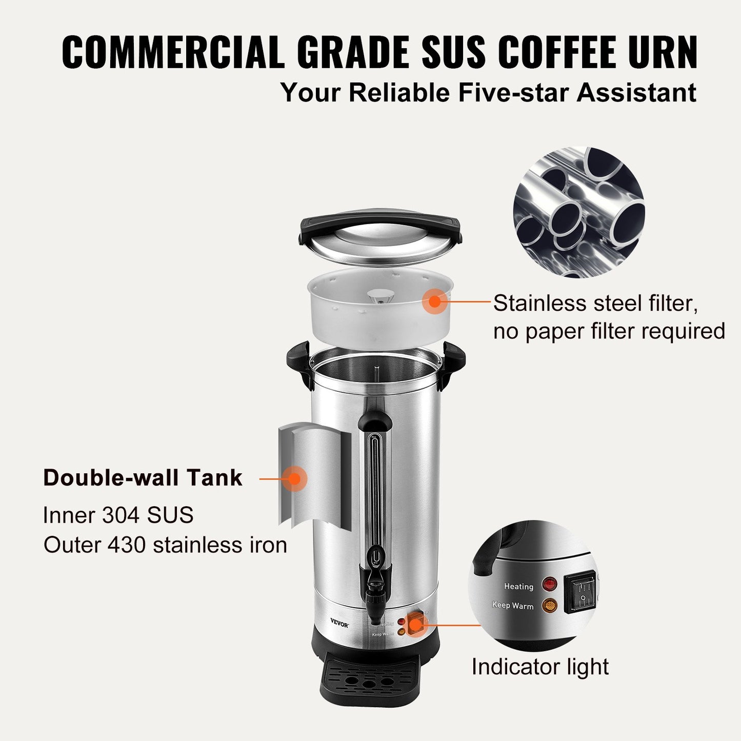 Commercial Coffee Urn 110 Cup Stainless Steel Coffee Dispenser Fast Brew