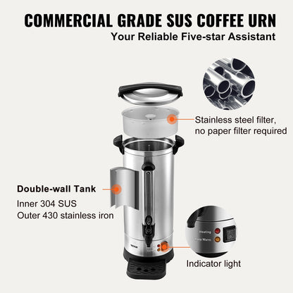 Commercial Coffee Urn 110 Cup Stainless Steel Coffee Dispenser Fast Brew