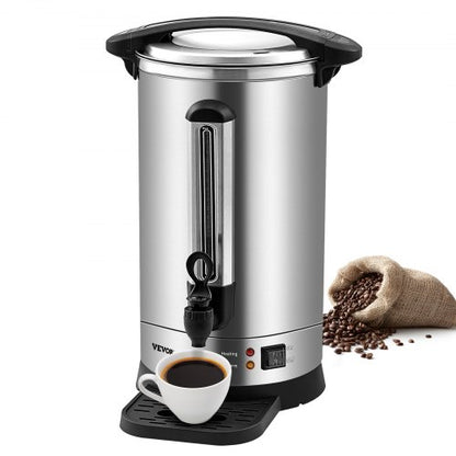 Commercial Coffee Urn, 65 Cups Stainless Steel Large Coffee Dispenser, 1500W 110V Electric Coffee Maker Urn For Quick Brewing, Hot Water Urn with Detachable Power Cord for Easy Cleaning, Silver