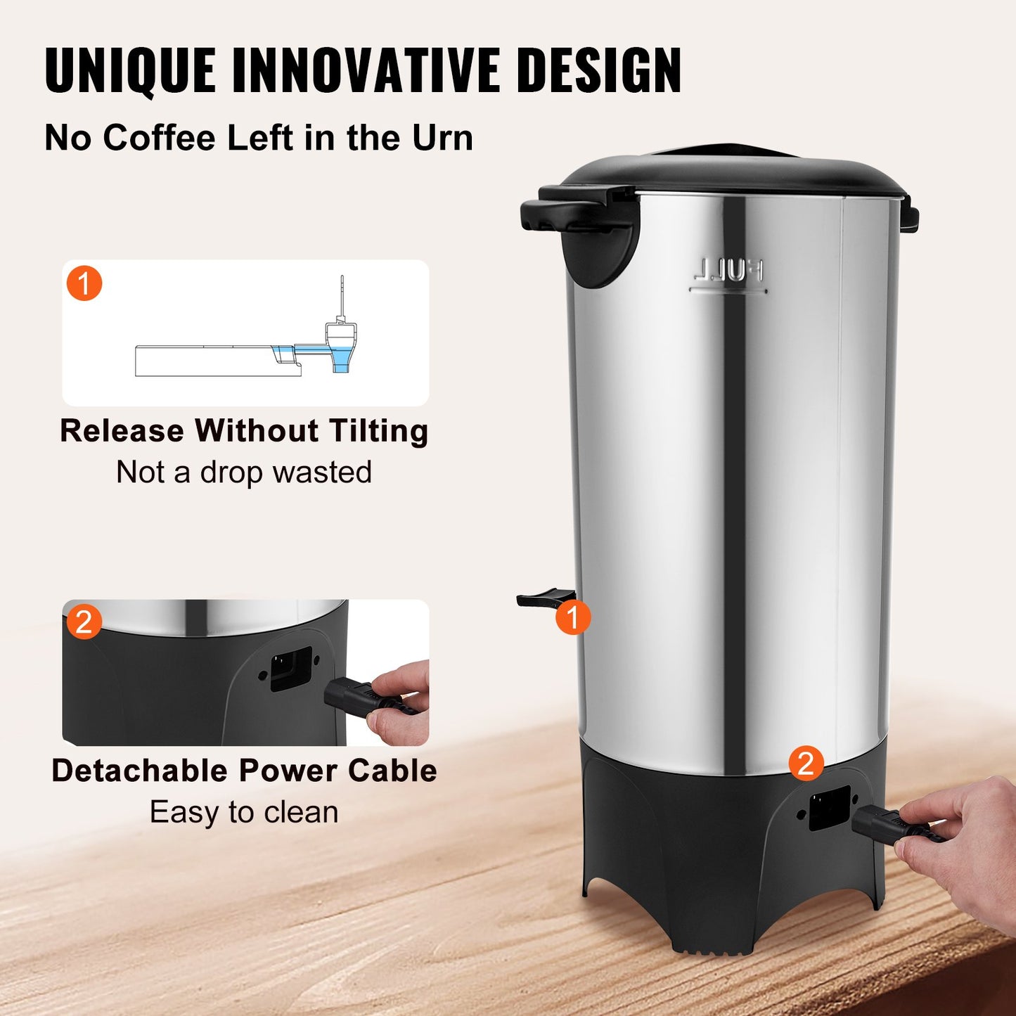 Commercial Coffee Urn 50 Cup Stainless Steel Coffee Dispenser Fast Brew