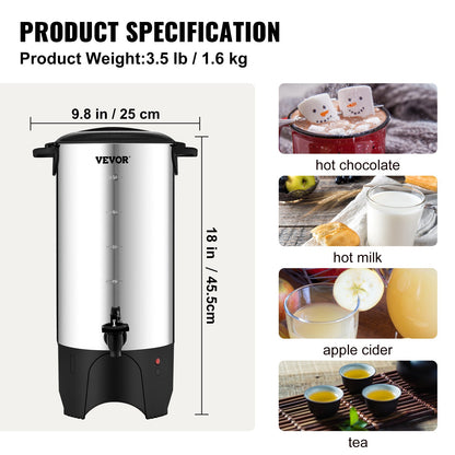 Commercial Coffee Urn 50 Cup Stainless Steel Coffee Dispenser Fast Brew