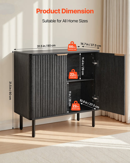 Coffee Bar Cabinet, Mid Century Fluted Coffee Bar Table with 2-Tier Storage, Buffet Stand Cabinet with Barn Door, Sideboard Buffet Station for Living Room, Entryway, 31.5 x 14.7 x 31.5 in, Black