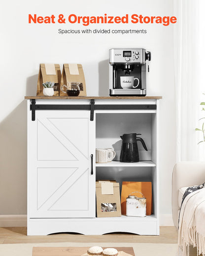 Coffee Bar Cabinet, 31.5 x 13.8 x 31.5 in Farmhouse Coffee Bar Cabinet with 3-Tier Storage, Coffee Bar Table with Barn Door, Farmhouse Sideboard Buffet Cabinet for Living Room, Entryway