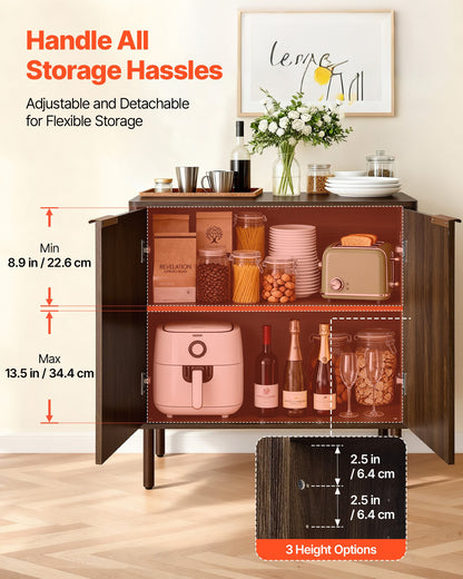 Coffee Bar Cabinet, Mid Century Fluted Coffee Bar Table with 2-Tier Storage, Buffet Stand Cabinet with Barn Door, Sideboard Buffet Station for Living Room, Entryway, 31.5 x 14.7 x 31.5 in Walnut