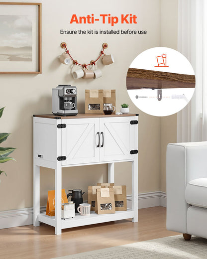 Coffee Bar Cabinet, 31.5 x 13.8 x 34.6 in Farmhouse Coffee Bar Cabinet with 3-Tier Storage, Coffee Bar Table with Magnet Doors, Farmhouse Sideboard Buffet Cabinet for Living Room, Entryway