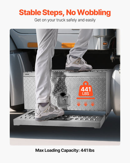 Semi-Truck Step Tool Box, 30" x 29.5" x 15.8" Heavy Duty Aluminum Diamond Plate Toolbox, Waterproof Cab Entry Step Storage Box with T-Handle Lock & Keys for Flatbed, Crane, and Semi Trucks