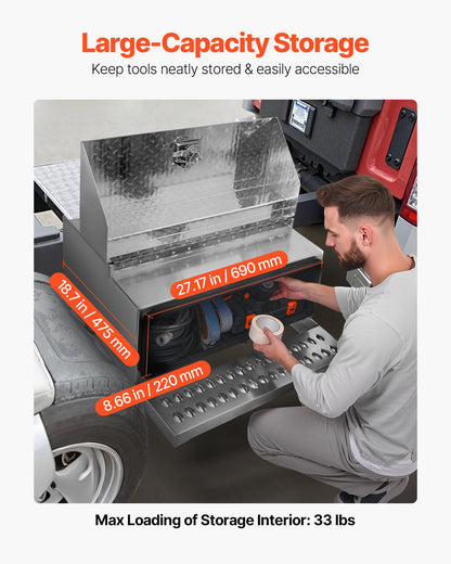 Semi-Truck Step Tool Box, 30" x 29.5" x 15.8" Heavy Duty Aluminum Diamond Plate Toolbox, Waterproof Cab Entry Step Storage Box with T-Handle Lock & Keys for Flatbed, Crane, and Semi Trucks
