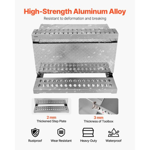 Verktygslåda för lastbilssteg, 790 x 770 x 485 mm Robust verktygslåda i diamantplåt av aluminium, Vattentät förvaringslåda för hyttens stege med stötdämpande spärr för flak, kran och lastbilar |  EU