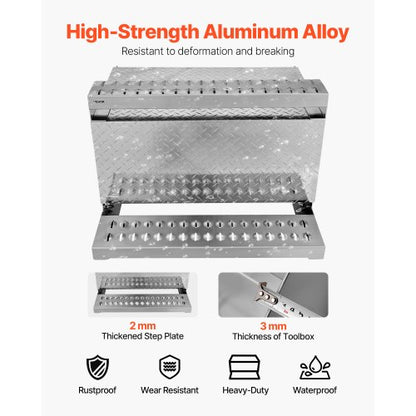Verktygslåda för lastbilssteg, 790 x 770 x 485 mm Robust verktygslåda i diamantplåt av aluminium, Vattentät förvaringslåda för hyttens stege med stötdämpande spärr för flak, kran och lastbilar |  EU