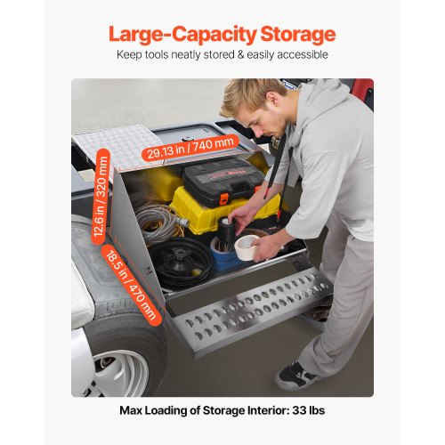 Verktygslåda för lastbilssteg, 790 x 770 x 485 mm Robust verktygslåda i diamantplåt av aluminium, Vattentät förvaringslåda för hyttens stege med stötdämpande spärr för flak, kran och lastbilar |  EU