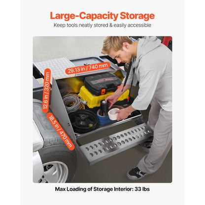 Verktygslåda för lastbilssteg, 790 x 770 x 485 mm Robust verktygslåda i diamantplåt av aluminium, Vattentät förvaringslåda för hyttens stege med stötdämpande spärr för flak, kran och lastbilar |  EU