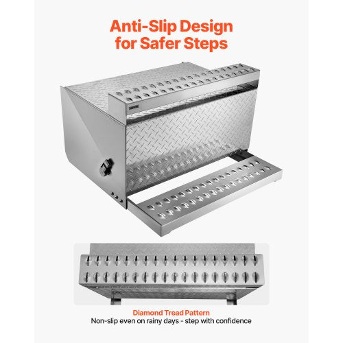 Verktygslåda för lastbilssteg, 790 x 770 x 485 mm Robust verktygslåda i diamantplåt av aluminium, Vattentät förvaringslåda för hyttens stege med stötdämpande spärr för flak, kran och lastbilar |  EU