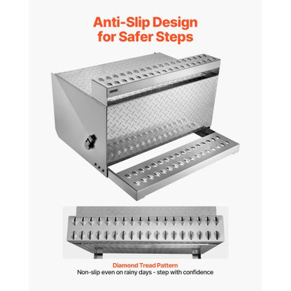 Verktygslåda för lastbilssteg, 790 x 770 x 485 mm Robust verktygslåda i diamantplåt av aluminium, Vattentät förvaringslåda för hyttens stege med stötdämpande spärr för flak, kran och lastbilar |  EU