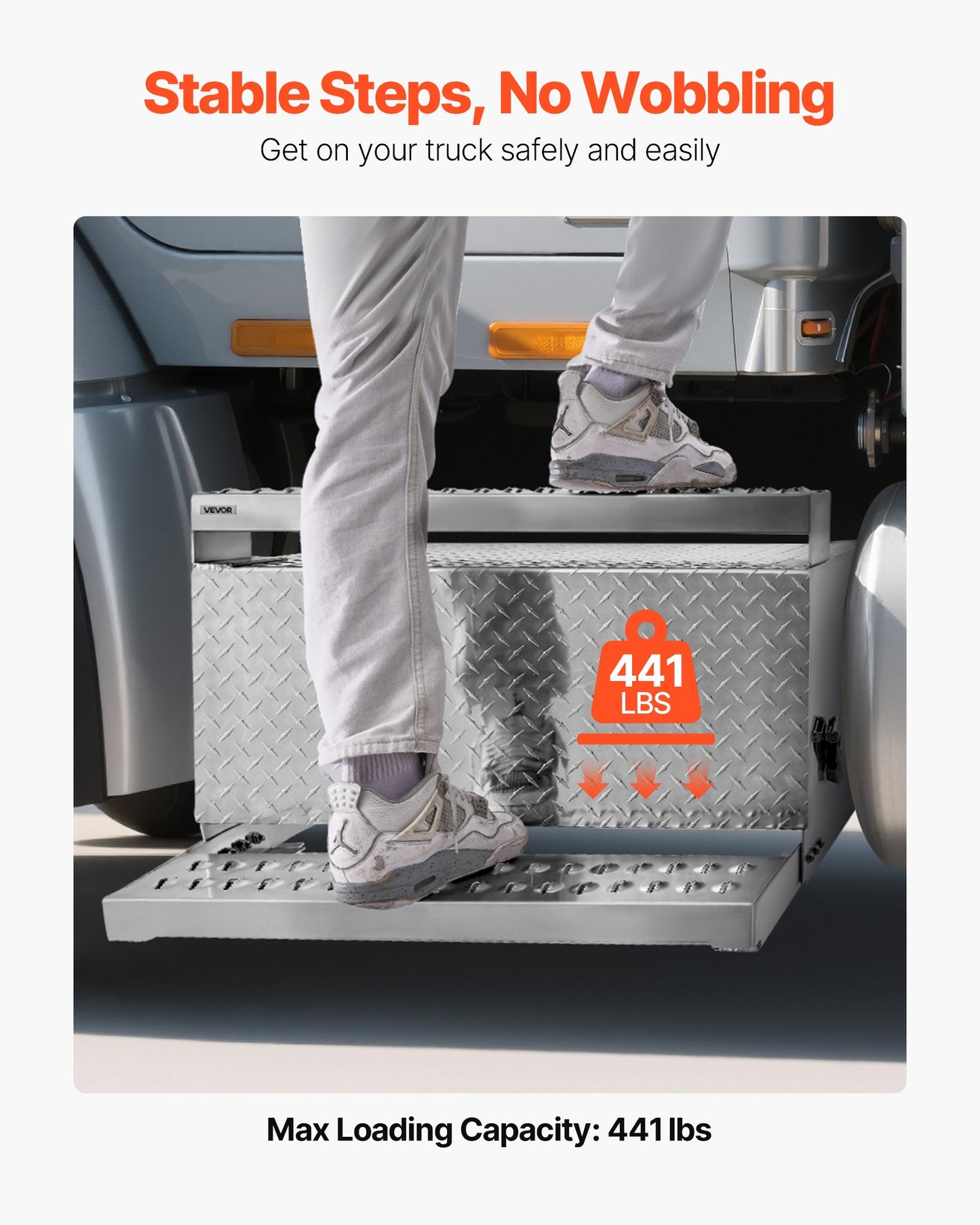 Semi-Truck Step Tool Box, 31" x 30" x 19" Heavy Duty Aluminum Diamond Plate Toolbox, Waterproof Cab Entry Step Storage Box with Shock-Absorbing Latch for Flatbed, Crane, and Semi Trucks