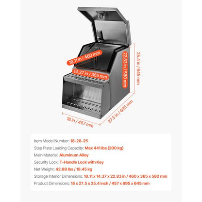 Verktygslåda för lastbilar, 457 x 695 x 645 mm Kraftig verktygslåda i aluminium, sidomonterad, vattentät sidoförvaring, sadellåda med T-handtagslås och nycklar för lastbilar, släpvagnar med plattbädd |  EU