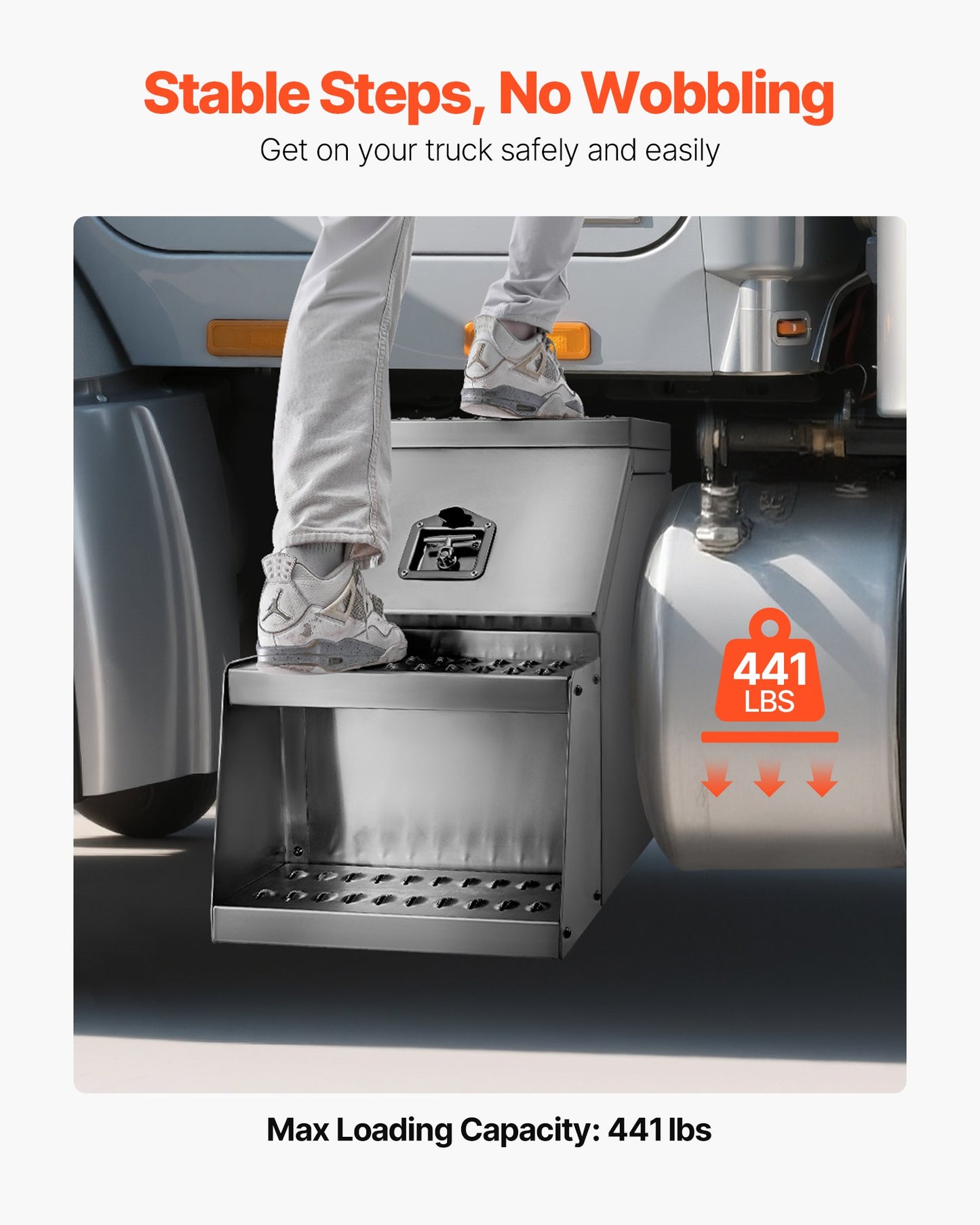 Semi-Truck Step Tool Box, 18" x 27.5" x 25.4" Heavy Duty Aluminum Toolbox Side Mount, Waterproof Side Storage Saddle Step Box with T-Handle Lock & Keys for Semi Trucks, Flatbed Trailers